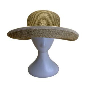 Nine West Womens Natural Straw Sun Hat With Cream Ribbon Accent